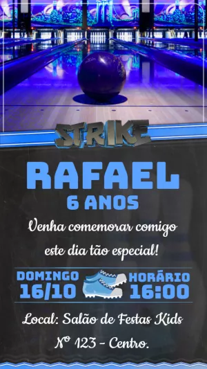 Convite Boliche Menino Strike para aniversário infantil
