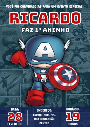 Convite Capitão América Baby para aniversário infantil