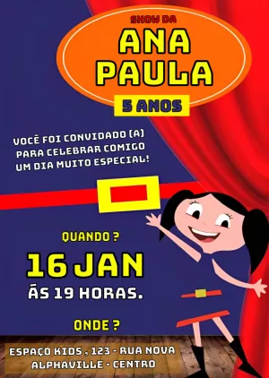 Convite Show Da Luna Infantil Colorido para aniversário infantil