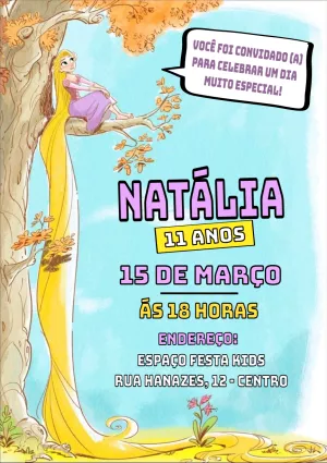 Convite Rapunzel Disney para aniversário infantil