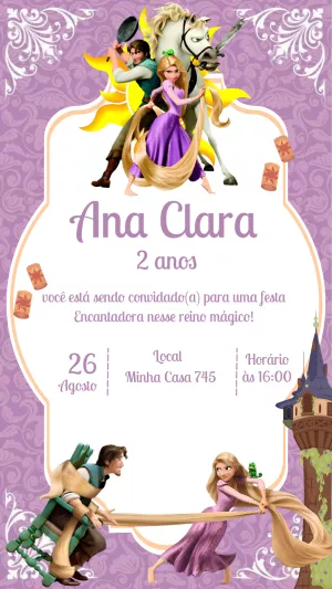 Convite Enrolados Rapunzel para aniversário infantil