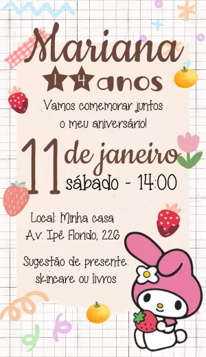 Convite My Melody Hello Kitty Festa para aniversário infantil