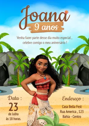 Convite Moana para aniversário infantil