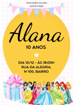 Convite Princesas Disney para aniversário infantil