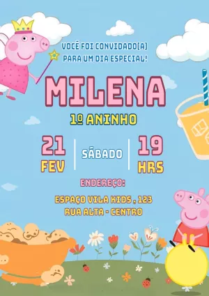 Convite Peppa Pig para aniversário infantil