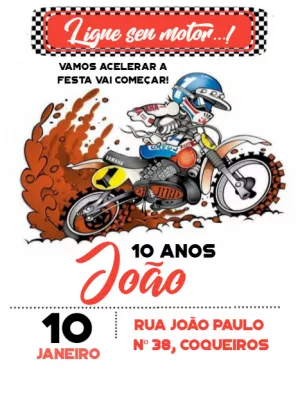Convite Motocross Motocrosss para aniversário infantil