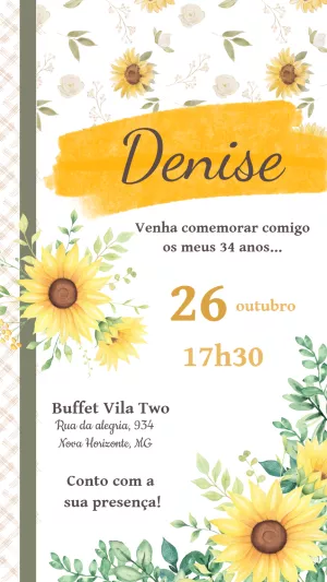 Convite Girassol Adulto para aniversário