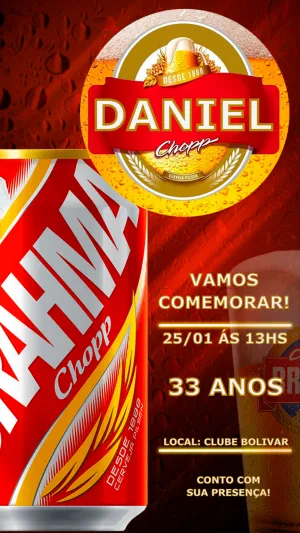Convite Brahma Cerveja Adulto para aniversário