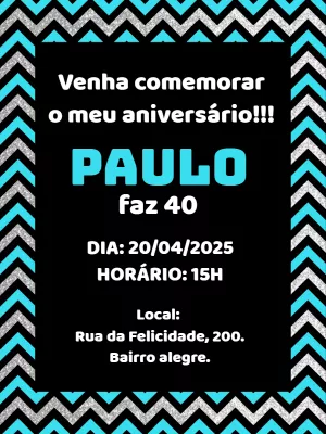 Convite Azul Minimalista Prata para aniversário