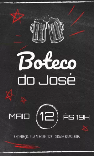 Convite Boteco Bar Negro para aniversário
