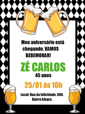 Convite Boteco Cerveja Masculino para aniversário