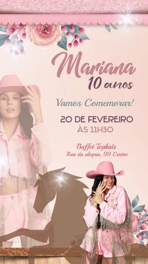 Convite Ana Castela Boiadeira Menina para aniversário