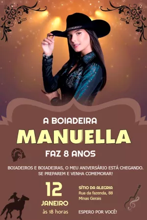 Convite Ana Castela Boiadeira Country para aniversário