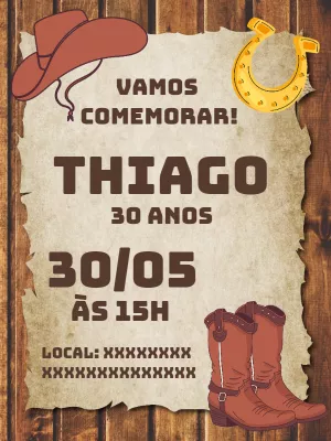 Convite Cowboy Homem para aniversário