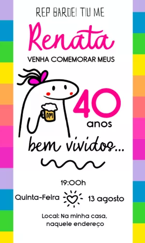 Convite Flork 40 Anos Meme Adulto para aniversário