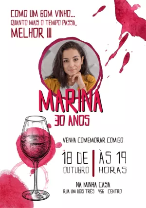 Convite Vinho Com Foto Rótulo para aniversário