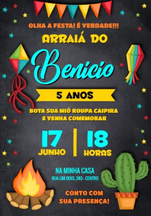 Convite Festa Junina Arraiá Quadrilha para aniversário
