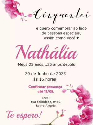 Convite Orquídea 50 para aniversário