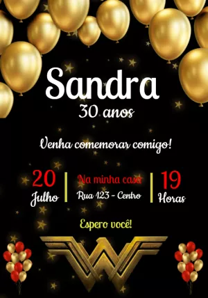 Convite Mulher Maravilha Infantil para aniversário