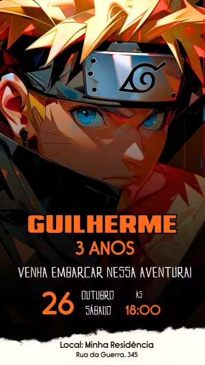 Convite Naruto Anime para aniversário infantil