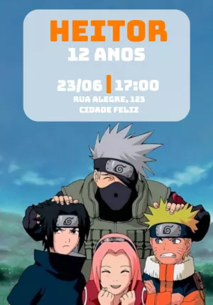 Convite Naruto Kakashi para aniversário infantil