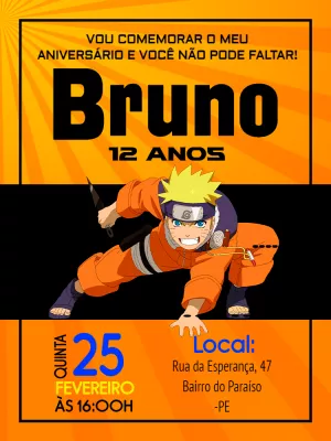 Convite Naruto Fundo para aniversário infantil