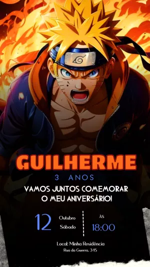 Convite Naruto Boruto para aniversário infantil