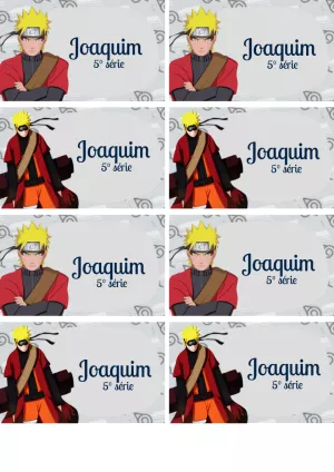 Convite Etiqueta Escolar Naruto Folha para aniversário infantil