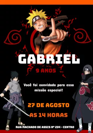 Convite Naruto Preto para aniversário infantil