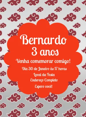 Convite Naruto Akatsuki Boruto para aniversário infantil