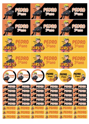 Convite Etiqueta Escolar Naruto Adesivo para aniversário infantil