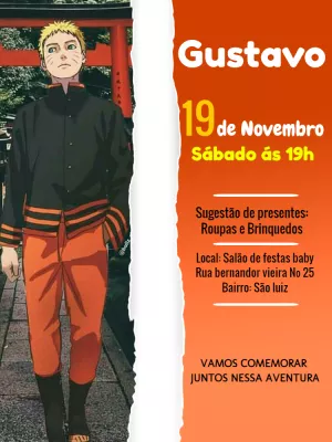 Convite Naruto Faixa para aniversário infantil