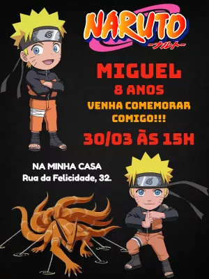 Convite Naruto Animado para aniversário infantil