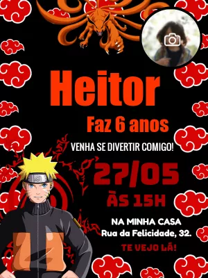 Convite Naruto Com Foto Raposa para aniversário infantil