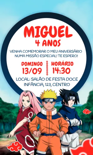 Convite Naruto Shippuden Kakashi para aniversário infantil
