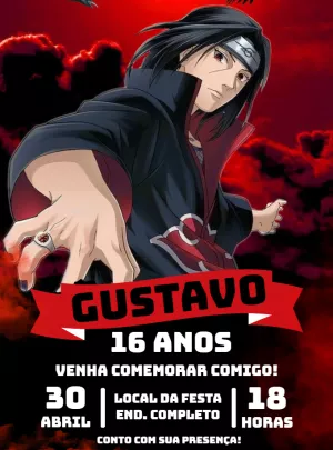 Convite Itachi Akatsuki Ninja para aniversário infantil