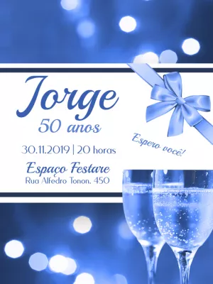 Convite 50 Anos Adulto Masculino - Azul Tons para aniversário