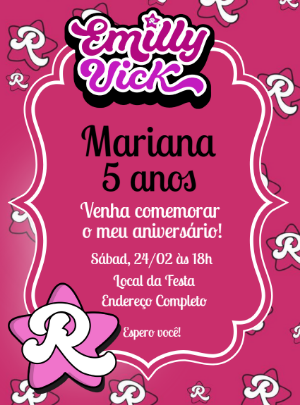 Convite Emilly Vick Youtuber para aniversário infantil