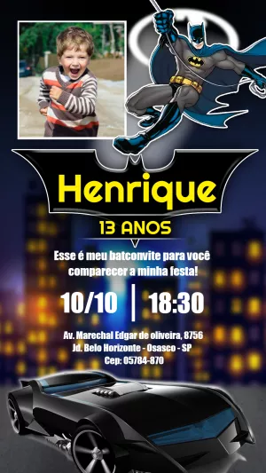 Convite Batman Com Foto Homem para aniversário infantil