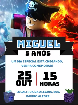 Convite Blox Fruits Roblox Bloxfruis para aniversário infantil