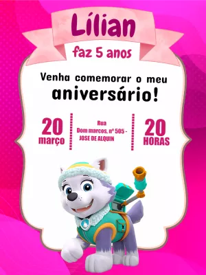 Convite Patrulha Canina Colorido para aniversário infantil