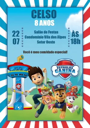 Convite Patrulha Canina Logo para aniversário infantil