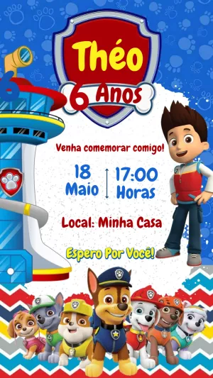 Convite Patrulha Canina Menino para aniversário infantil