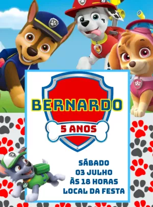Convite Patrulha Canina Menino para aniversário infantil