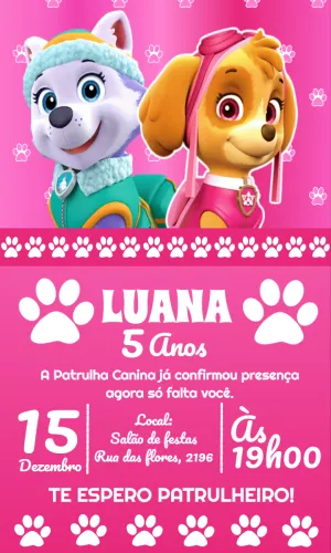 Convite Patrulha Canina Patinhas para aniversário infantil
