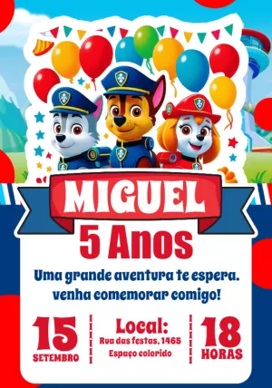 Convite Patrulha Canina Skye para aniversário infantil