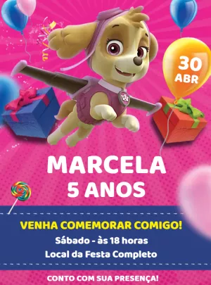 Convite Skye Patrulha Canina para aniversário infantil