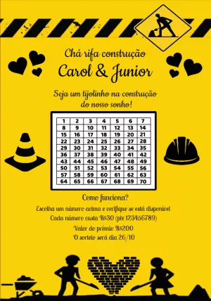 Convite Chá Rifa Construção Preto para chá rifa