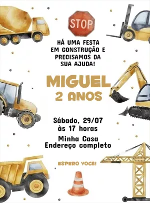Convite Trator Construção Online para chá rifa