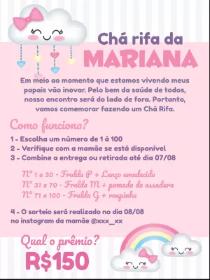 Convite Chá Rifa Chuva De Bençãos Bebê para chá rifa